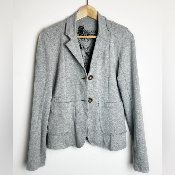 Vintage Anthropologie Grey Cotton Blazer Pockets Fitted Jacket Women’s Medium - Picture 5 of 10